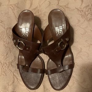 Ferragamo brown leather slides sandals